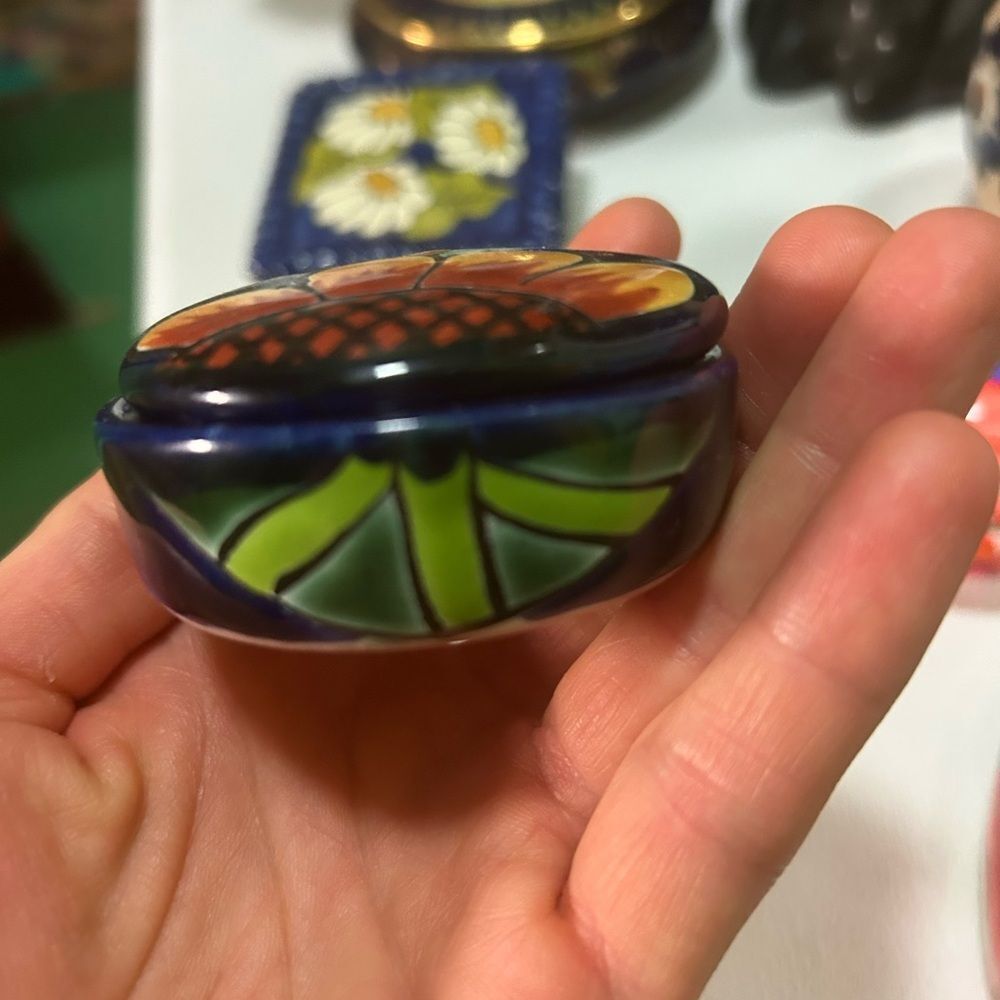 Handcrafted Floral Ceramic Small Trinket Box - Multicolor 2.5" - Picture 8 of 16